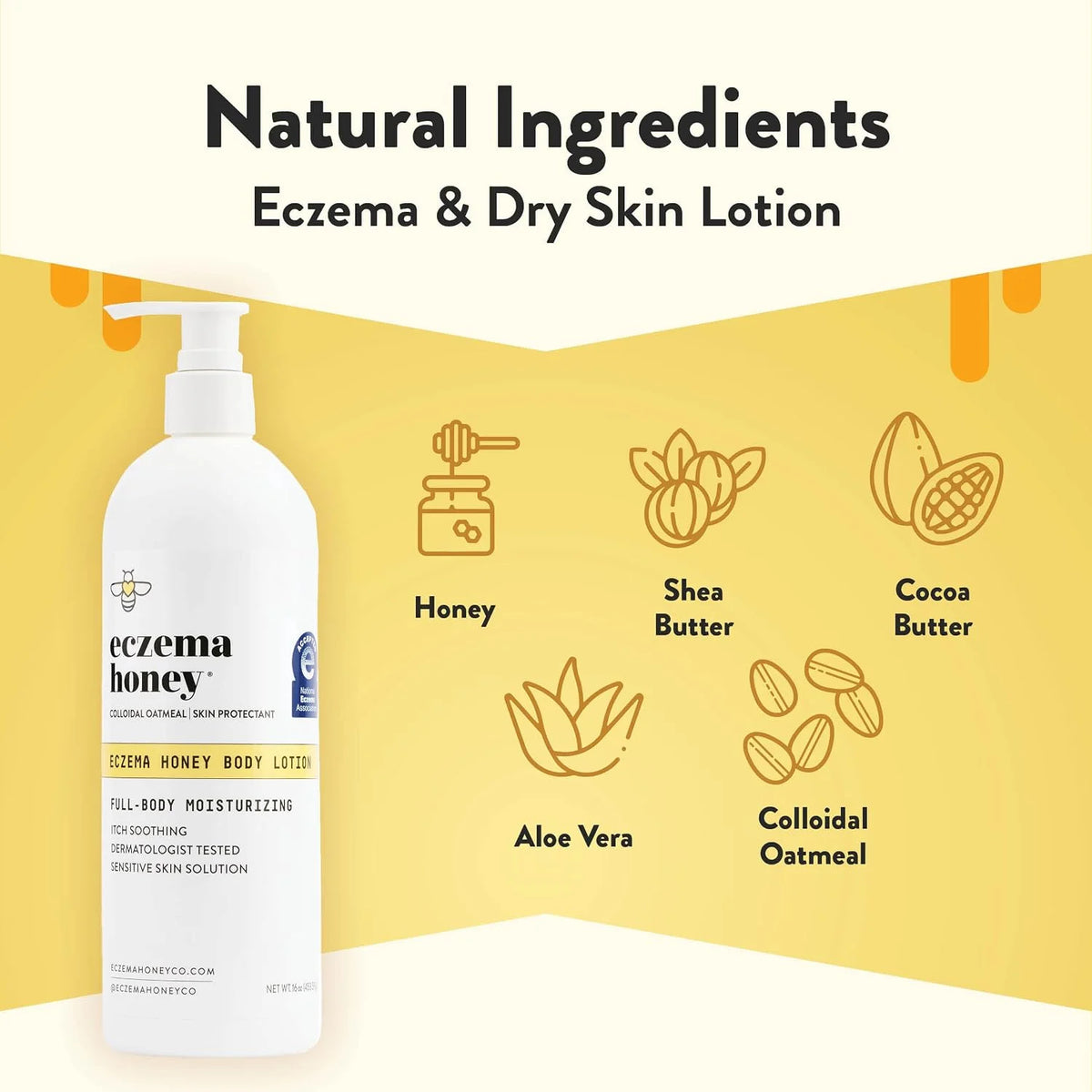 ECZEMA HONEY Oatmeal Body Lotion, Natural Dry Skin Repair (16 Oz)