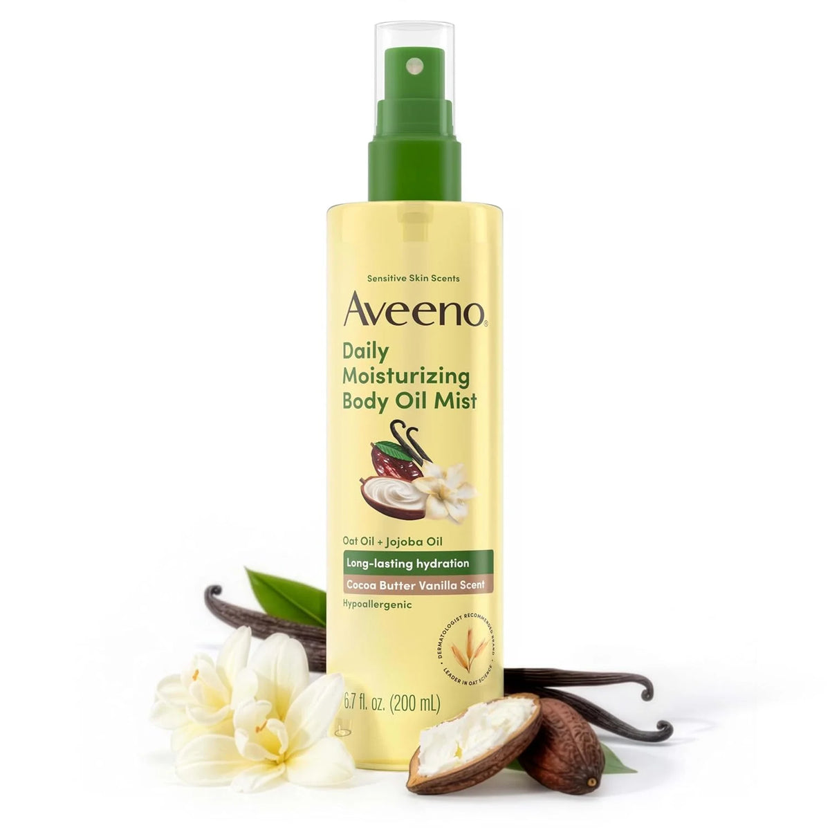 Aveeno Daily Moisturizing Body Oil Mist, Cocoa Butter Vanilla Scent, 6.7 fl. oz (Pack of 12)