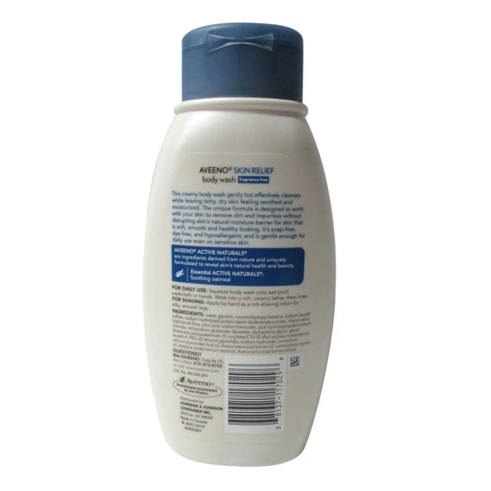 Aveeno Active Naturals Skin Relief Body Wash, Fragrance Free, 12 Ounce (Pack of 3)