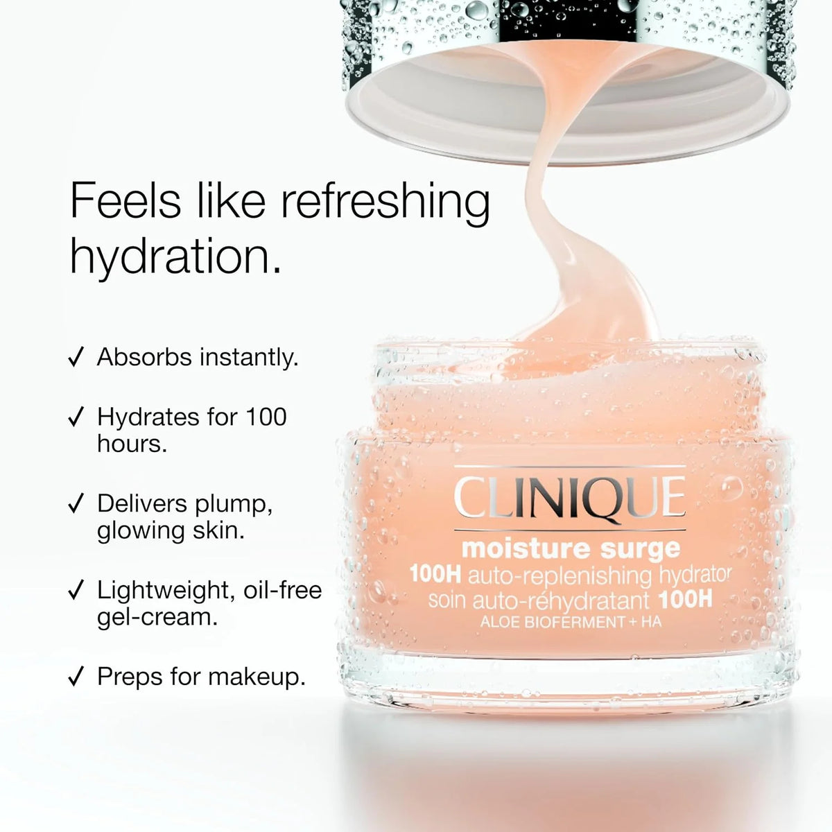 Clinique Moisture Surge 100H Auto-Replenishing Hydrator Oil Free Face Moisturizer | With Hyaluronic Acid, Aloe Bioferment and Vitamins C + E | For All Skin Types | Hydrating + Moisturizing