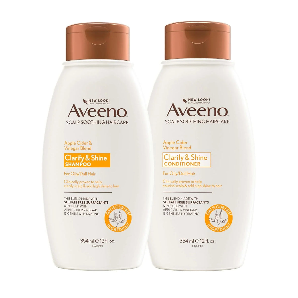 Aveeno Apple Cider Vinegar Shampoo + Conditioner Set, Hair Care Bundle for Balance & High Shine, Daily Clarifying & Soothing Scalp Shampoo & Conditioner for Oily & Dull Hair, 12 Fl Oz (Pack of 12)