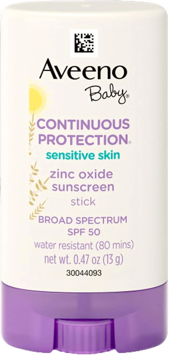 Aveeno Baby Continuous Protection Mineral Sunscreen Stick for Sensitive Skin w/Broad Spectrum SPF 50 Protection for Face&Body, Naturally Sourced 100% Zinc Oxide, Travel Size, 0.47 Ounce (Pack of 12)