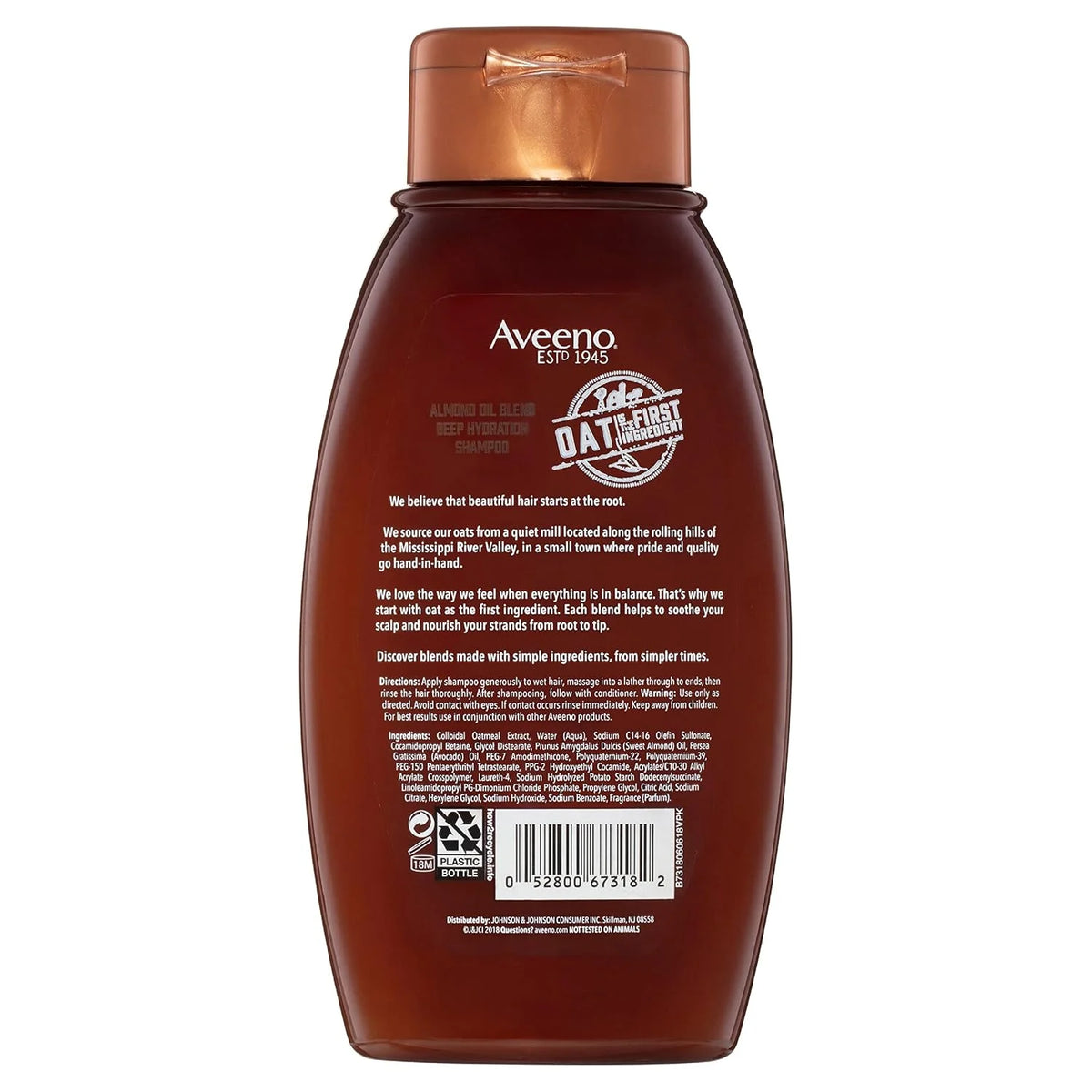 Aveeno Almond Oil Blend Sulfate-Free Shampoo with Avocado Oil for Intense Hydration, Deep Moisturizing Shampoo for Thick, Curly, Frizzy or Coarse Hair, Paraben & Dye-Free, 12 Fl Oz