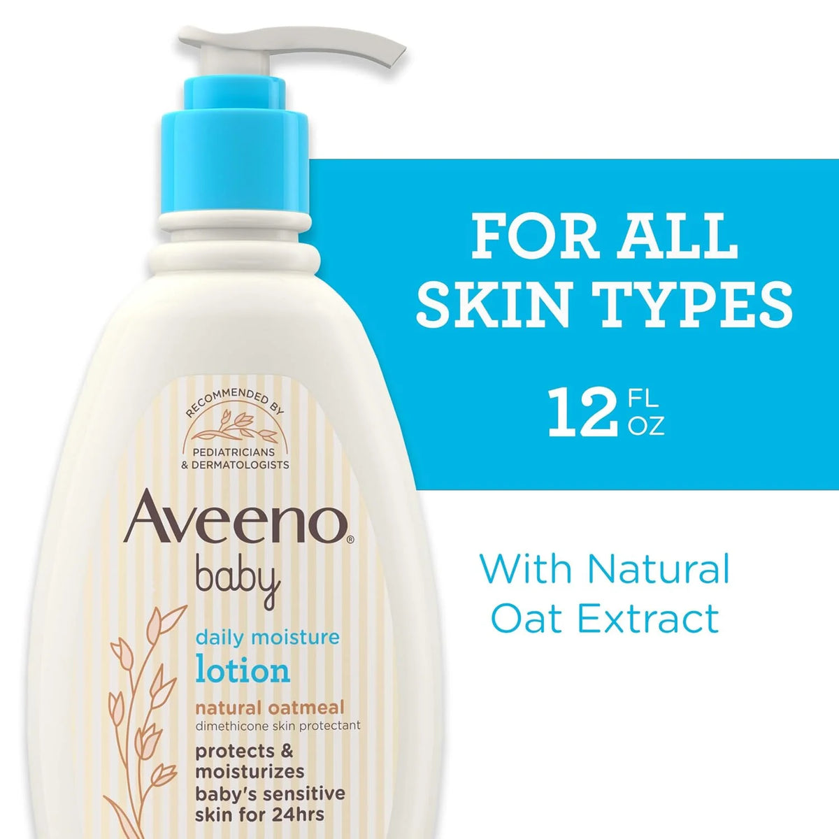 Aveeno Baby Daily Moisture Body Lotion for Sensitive Skin, Hypoallergenic Moisturizing Baby Lotion with Nourishing Oatmeal to Deeply Moisturize Baby's Skin, Fragrance-Free, 12 Fl Oz (Pack of 12)