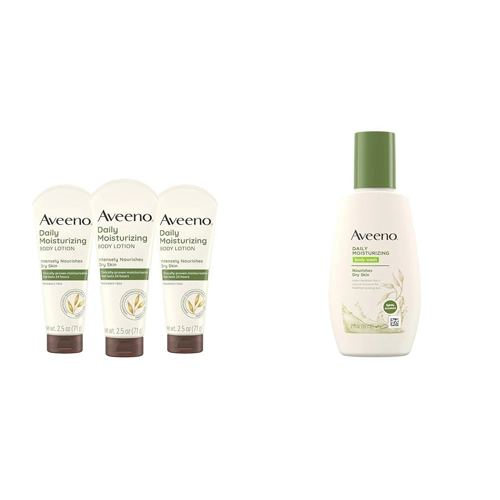 Aveeno Daily Moisturizing Body Lotion, Gentle Lotion Nourishes Dry Skin With Moisture & Daily Moisturizing Body Wash, 2 Ounce