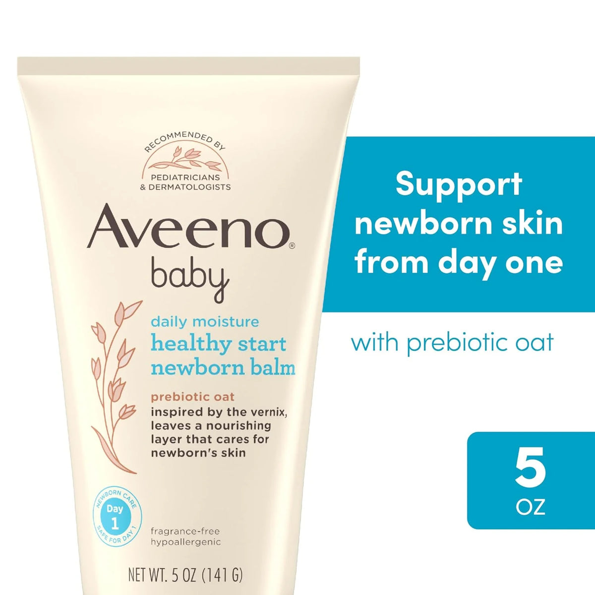 Aveeno Baby Healthy Start Nourishing Newborn Balm,Hypoallergenic Baby Skin Balm with Prebiotic Oat Leaves a Nourishing Layer to Care for Newborn Skin,Fragrance-Free,5 oz,(Pack of 2)