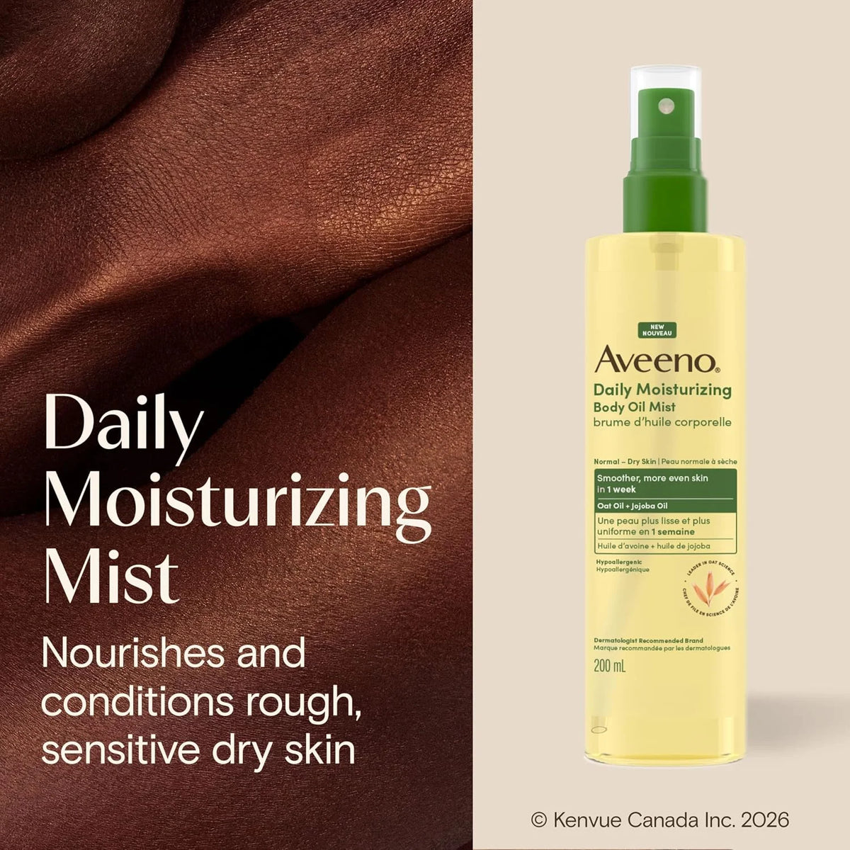 Aveeno Daily Moisturizing Oil Mist - Dry Skin, Sensitive Skin - Oat, Jojoba Oil - Hypoallergenic Body Oil - 200mL