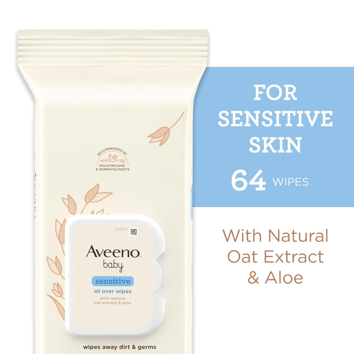 Aveeno Baby Sensitive All Over Wipes, Fragrance Free, 64 ct (Pack of 3)