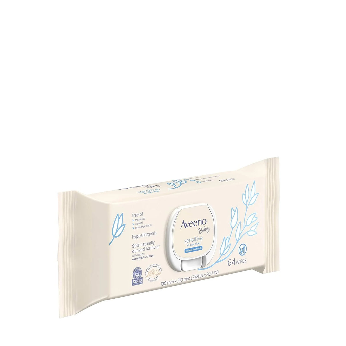AVEENO Baby Sensitive All Over Wipes, Paraben- & Fragrance-Free, 64 ea (Pack of 2)