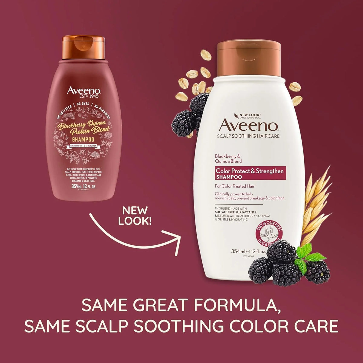 OGX Aveeno Color Protect Strengthen+ Blackberry Quinoa Shampoo, Fresh, 12 Fl Oz