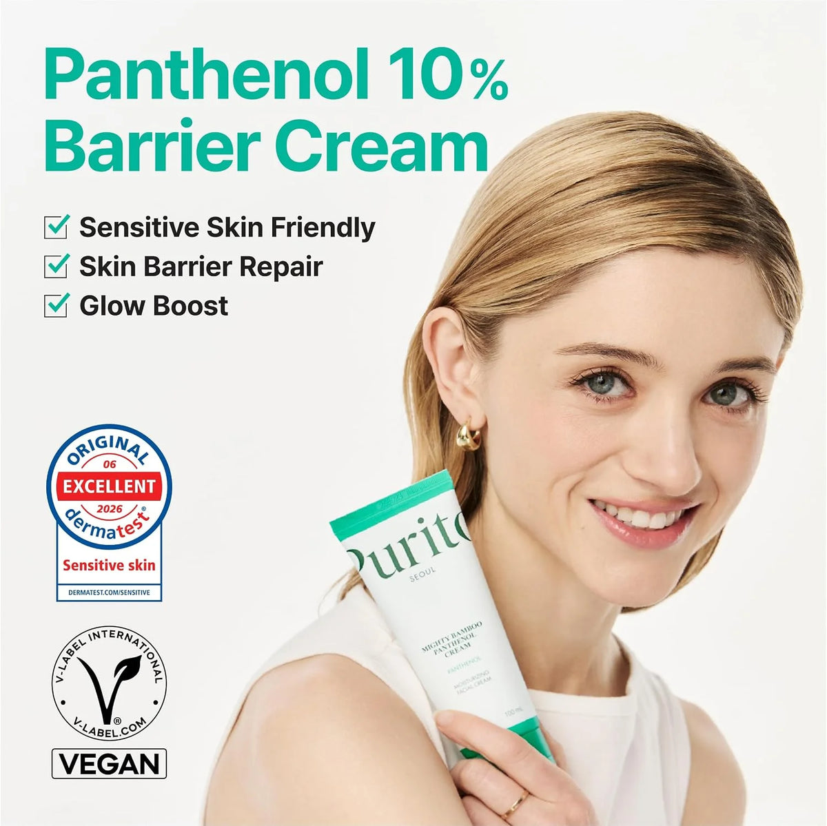 PURITO Panthenol 10% Barrier Cream for Sensitive Skin, 3.38 fl.oz
