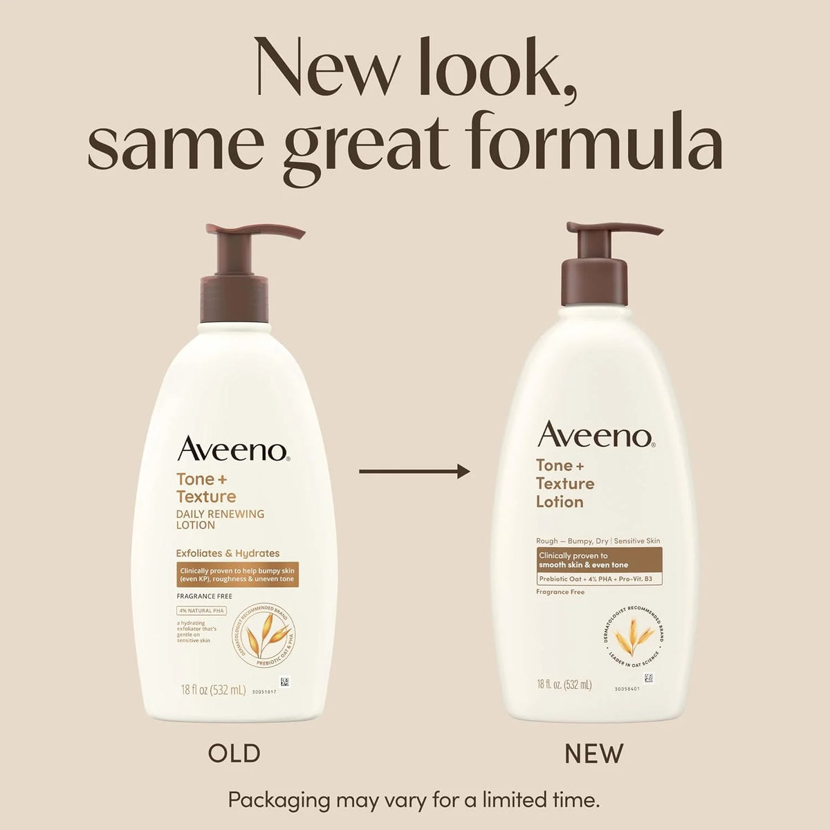 Aveeno Tone + Texture Renewing Body Lotion, Fragrance-Free, 18 fl. oz