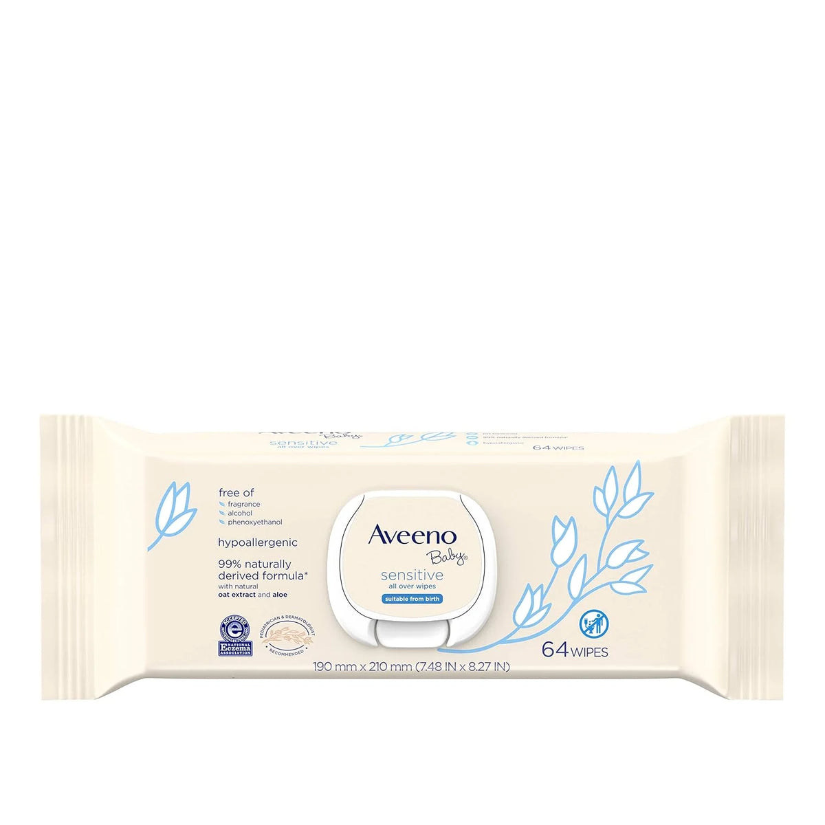 AVEENO Baby Sensitive All Over Wipes, Paraben- & Fragrance-Free, 64 ea (Pack of 2)