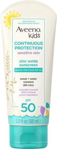 Aveeno Kids Sunscreen Lotion, Broad Spectrum, SPF 50, 3 Fl Oz (Pack of 12)