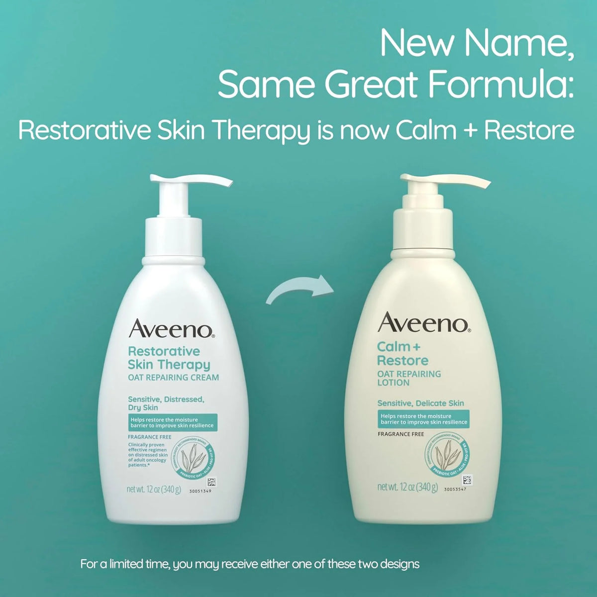 Aveeno Calm + Restore Repairing Body Lotion, Fragrance-Free, 12 oz