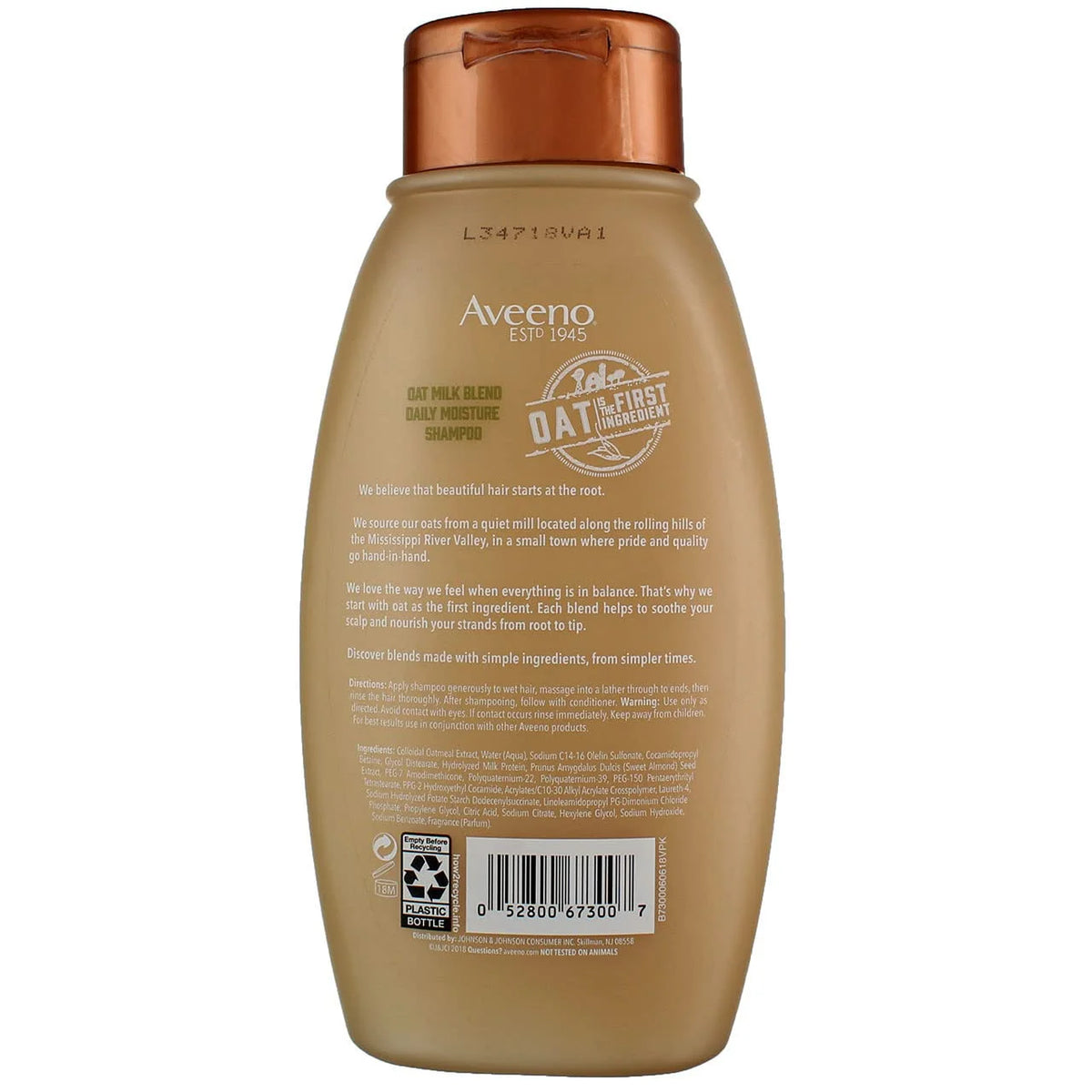 Aveeno Shampoo Oat Milk Blend 12 Ounce (Moisture) (Pack of 6)