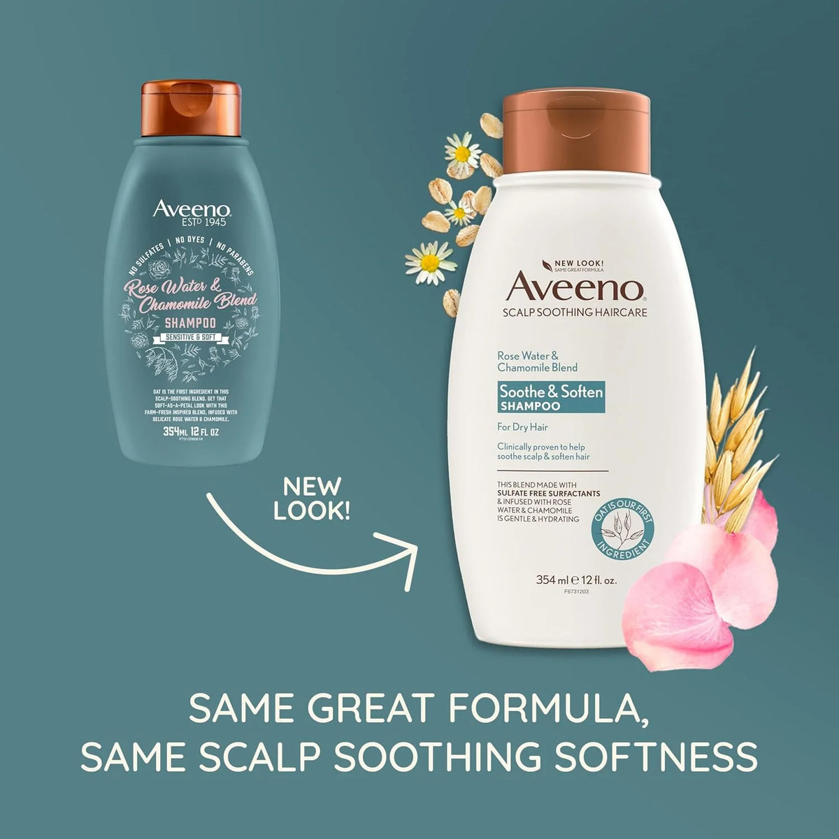 Aveeno Rose Water & Chamomile Shampoo for Dry Hair, Hydrating, 12 fl oz