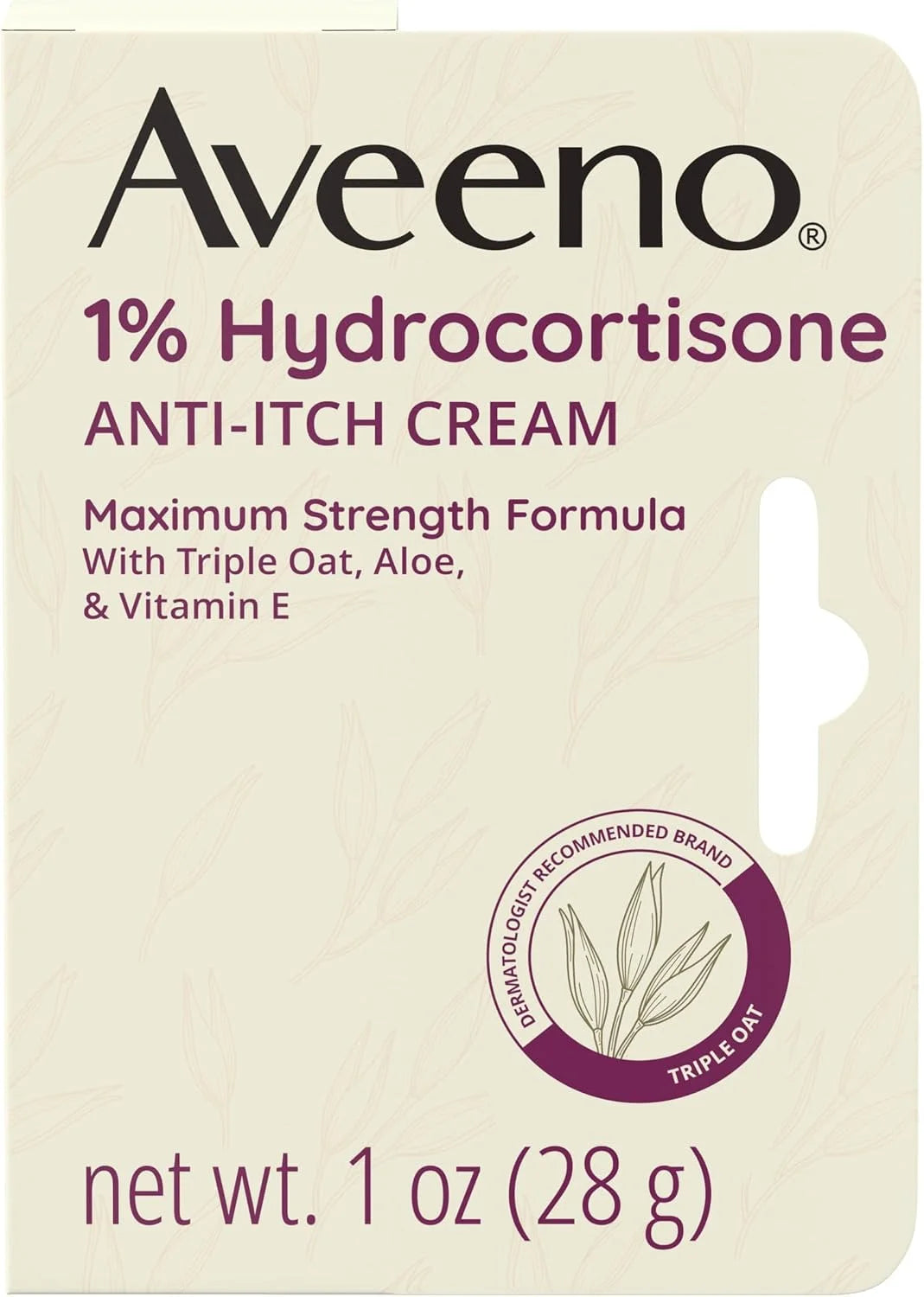 Aveeno Maximum Strength 1% Hydrocortisone Anti-Itch Cream, Triple Oat, Aloe & Vitamin E For Itch Relief From Eczema, Psoriasis, Insect Bites, Poison Ivy, Oak & Sumac & Detergents, 1 oz, 2 Pack
