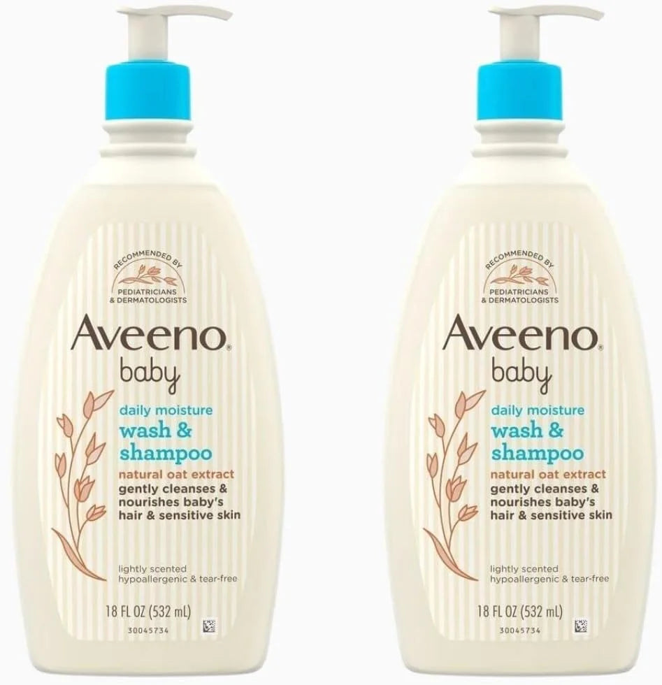 Aveeno Baby Wash and Shampoo, Lightly Scented, 18 Fluid Ounce, (Pack of 2)