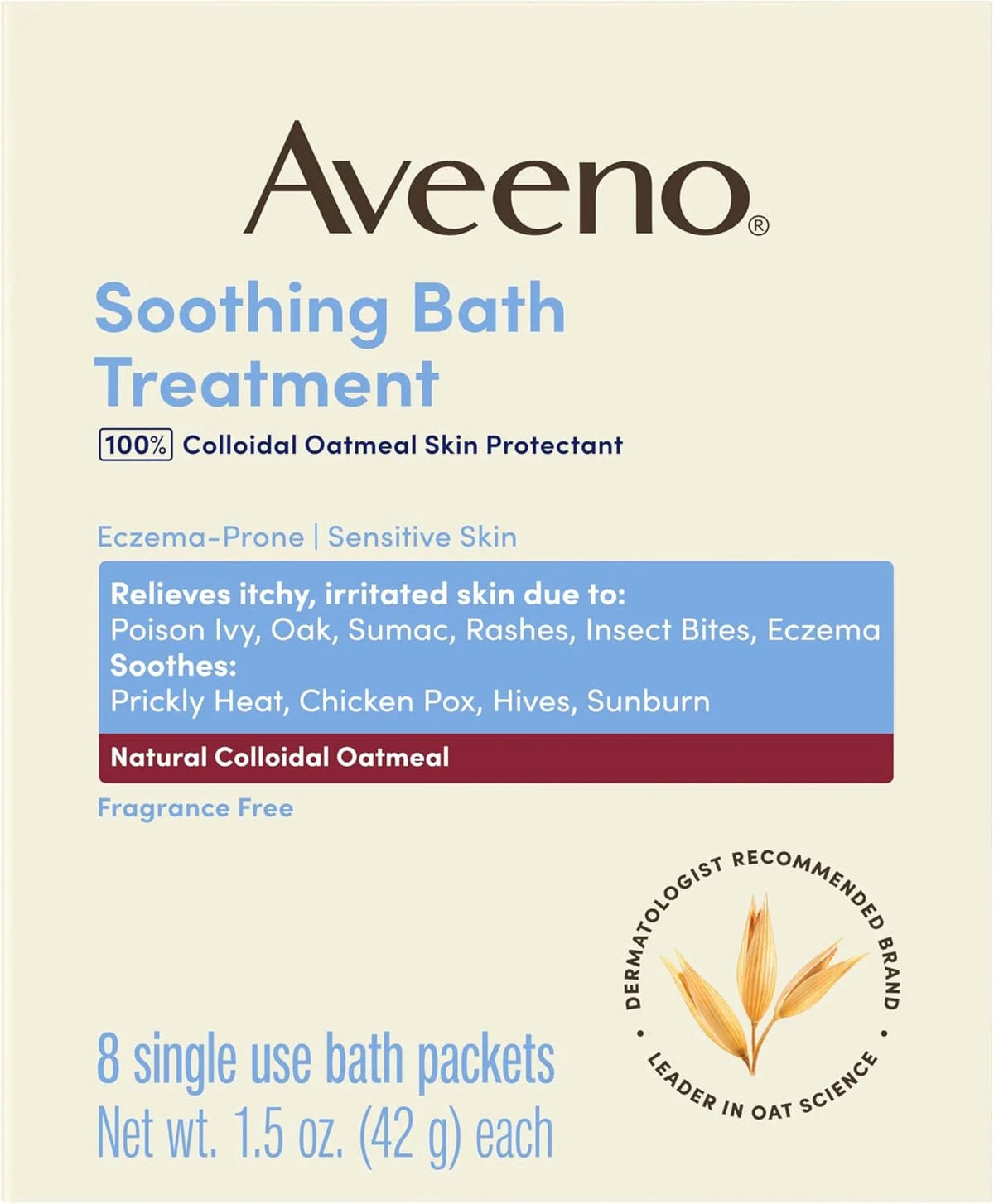 Aveeno Soothing Bath Treatment, Fragrance-Free, 8 Ct